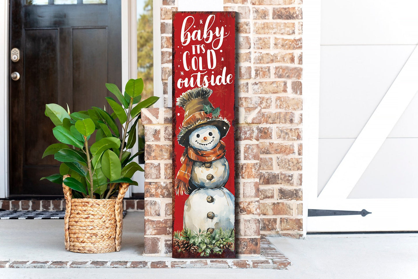 36in "Baby It's Cold Outside" Christmas Porch Sign - Front Porch Christmas Welcome Sign, Rustic Modern Farmhouse Entryway Board