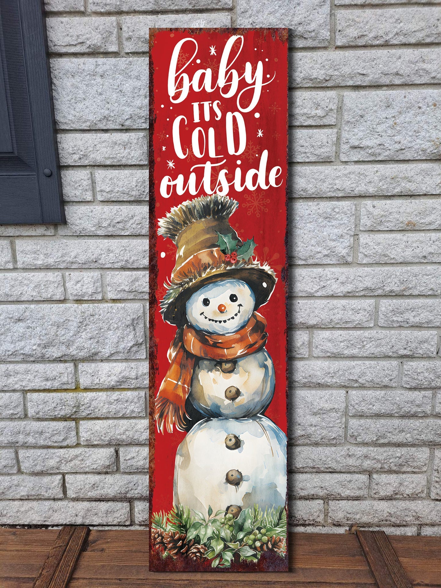 36in "Baby It's Cold Outside" Christmas Porch Sign - Front Porch Christmas Welcome Sign, Rustic Modern Farmhouse Entryway Board