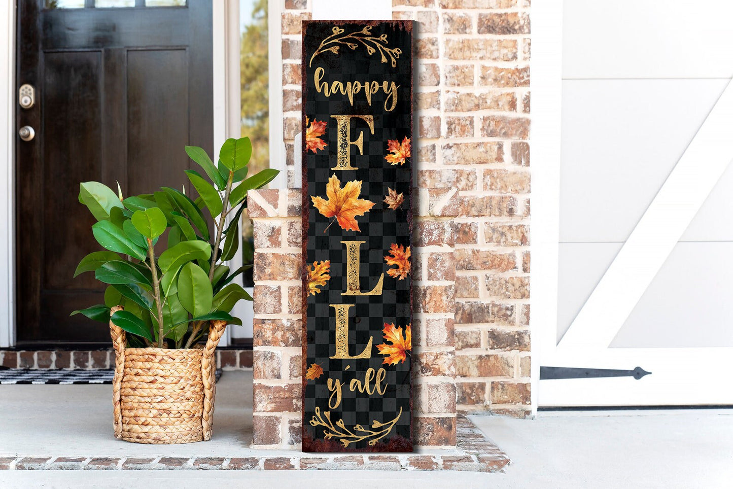 36in Happy Fall Y'all Porch Sign Decor Front Porch Fall Welcome Sign with Vintage Autumn Decoration, Modern Farmhouse Decor