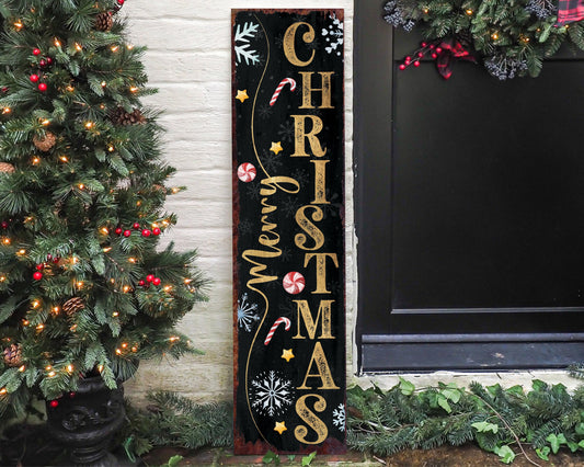36in Merry Christmas Porch Sign - Front Porch Christmas Welcome Sign, Rustic Modern Farmhouse Entryway Board