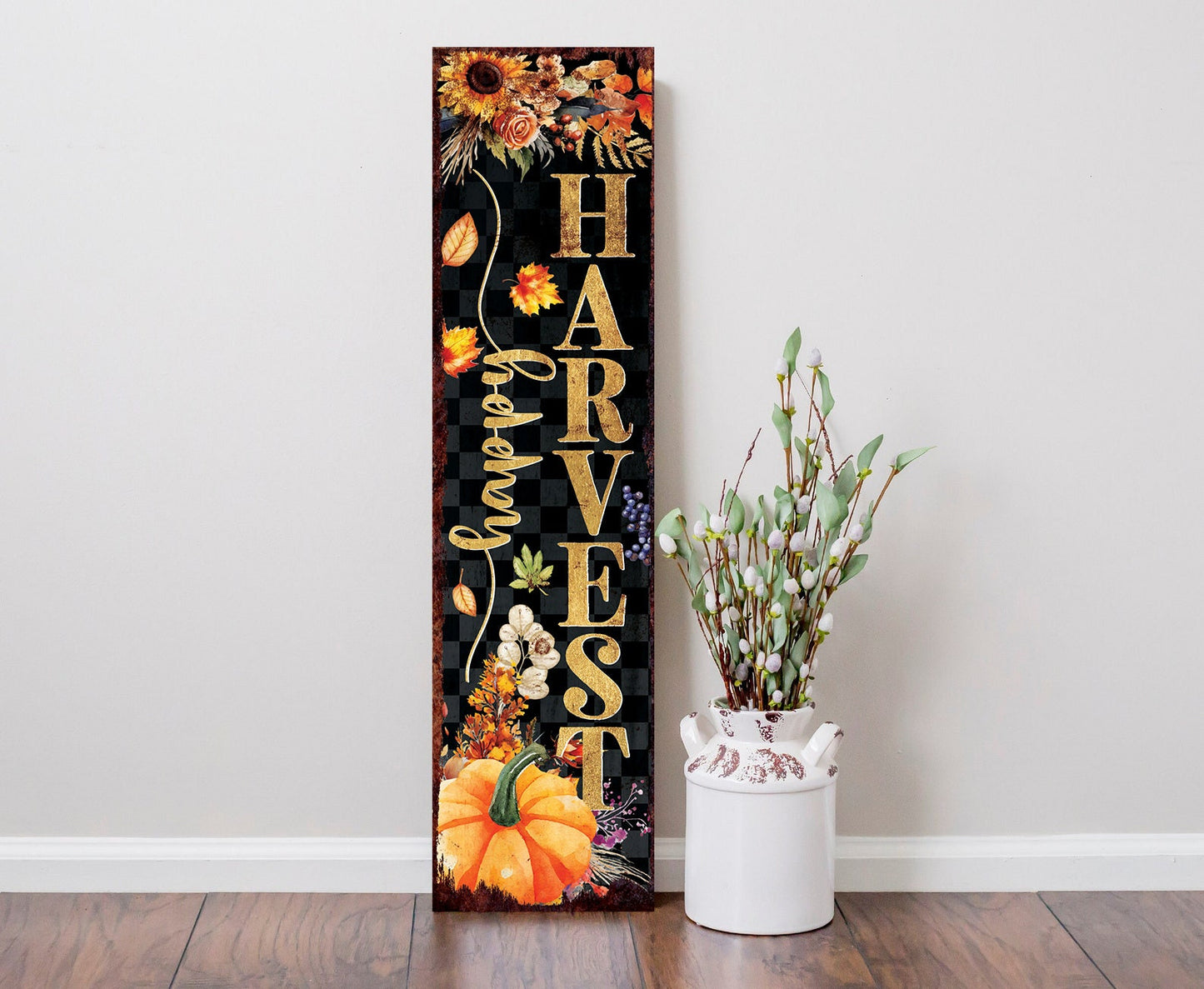36in Fall Porch Sign - Happy Harvest Vintage Autumn Decor - Rustic Modern Farmhouse Entryway - Made in USA
