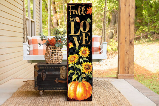 36in Fall in Love Porch Sign - Front Porch Fall Welcome Sign, Vintage Autumn Decoration, Rustic Modern Farmhouse Entryway Porch Decor