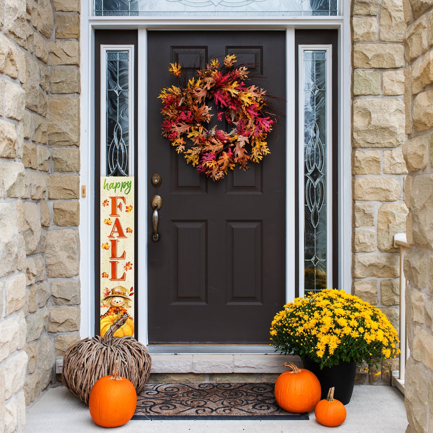 Welcome Autumn: 48in 'Happy Fall' Wooden Porch Sign with Unique Scarecrow Design - Perfect Seasonal Decor for Your Front Door or Porch!