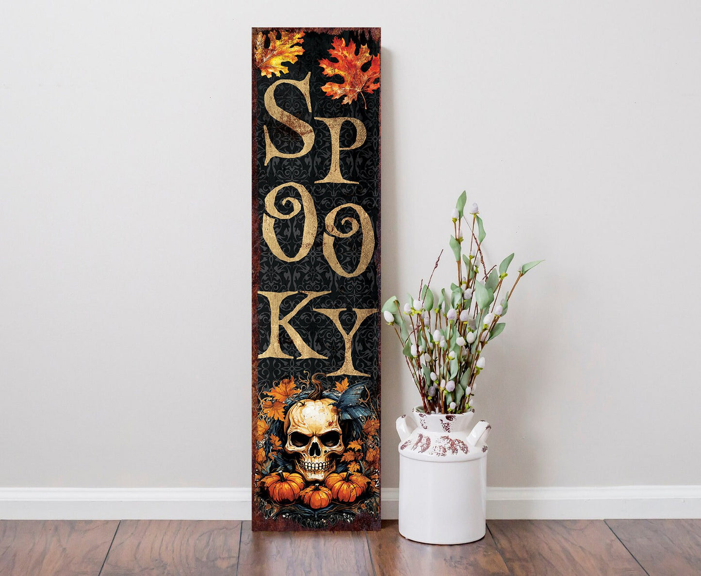 36in "Spooky" Halloween Porch Sign - Front Porch Halloween Welcome Sign, Vintage Halloween Decoration, Rustic Modern Farmhouse Entryway Board