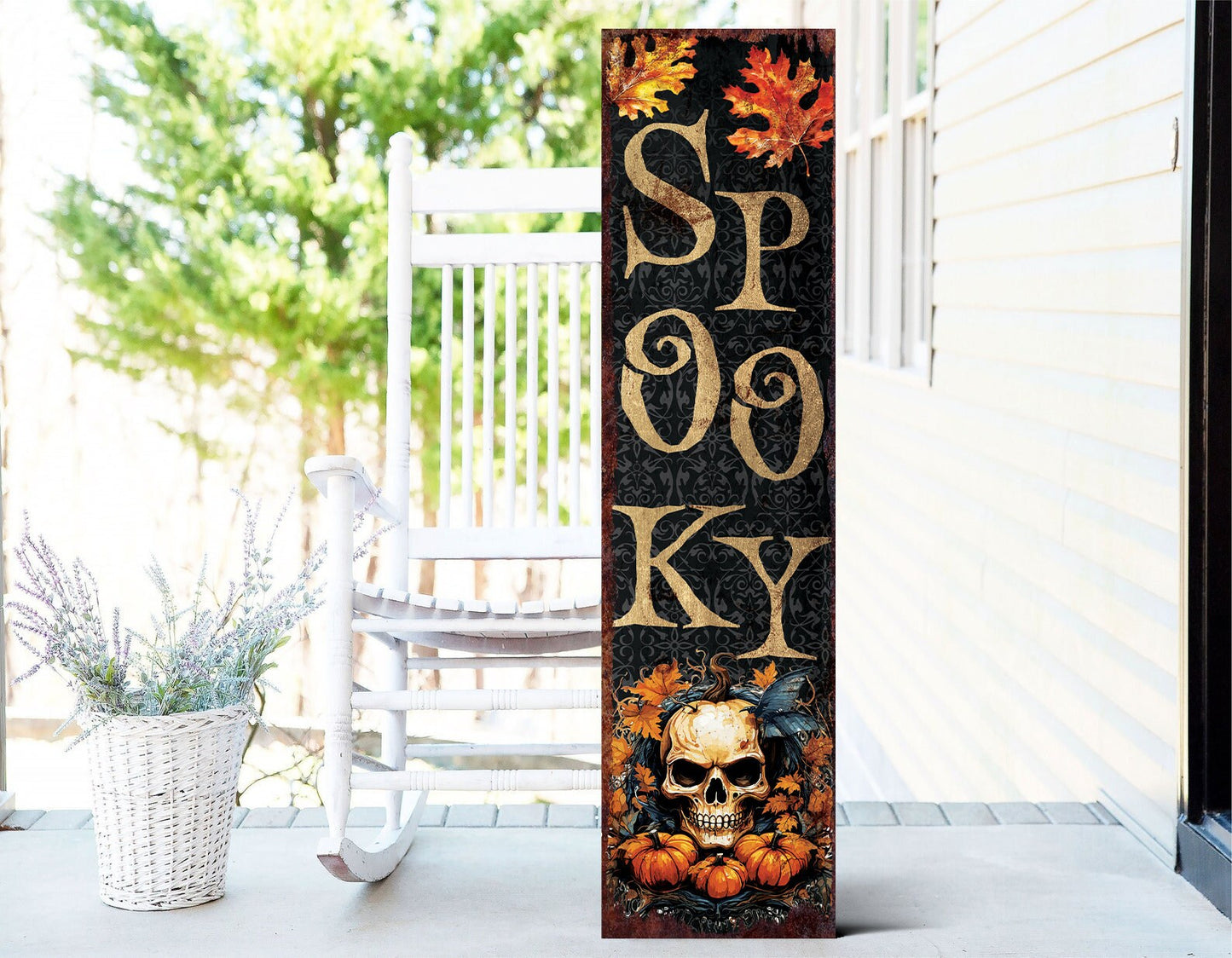 36in "Spooky" Halloween Porch Sign - Front Porch Halloween Welcome Sign, Vintage Halloween Decoration, Rustic Modern Farmhouse Entryway Board