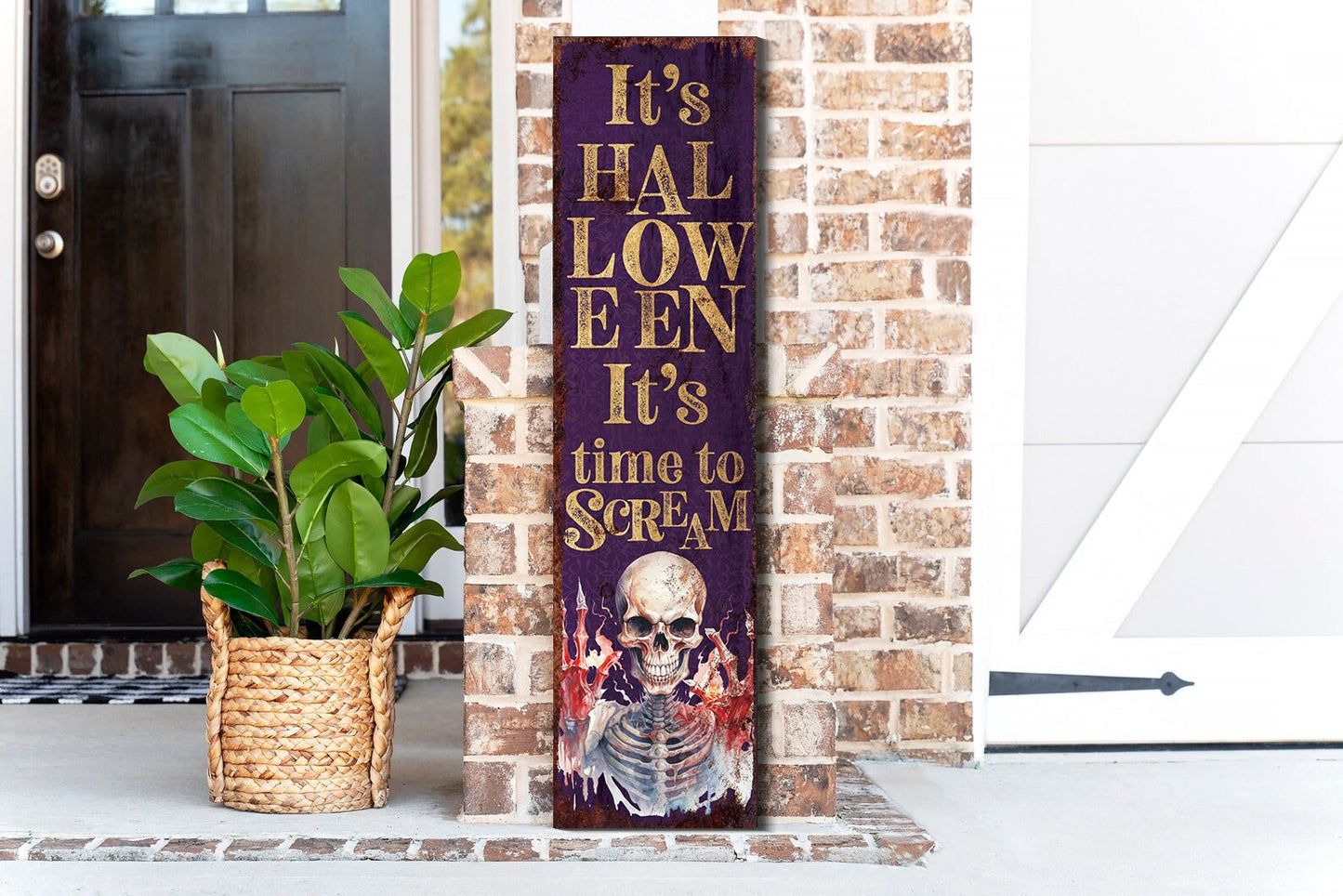 36in "It's Halloween, It's Time to Scream" Porch Sign - Front Porch Halloween Welcome Sign, Vintage Halloween Decoration