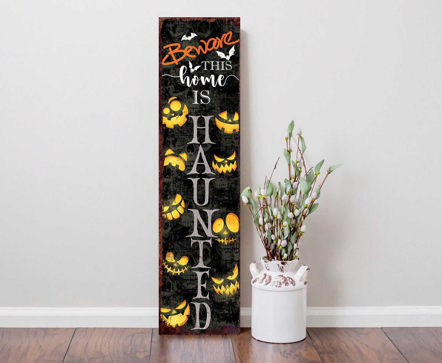 36in Beware This Home Is Haunted Porch Sign - Front Porch Halloween Welcome Sign, Vintage Halloween Decoration, Modern Farmhouse Decor