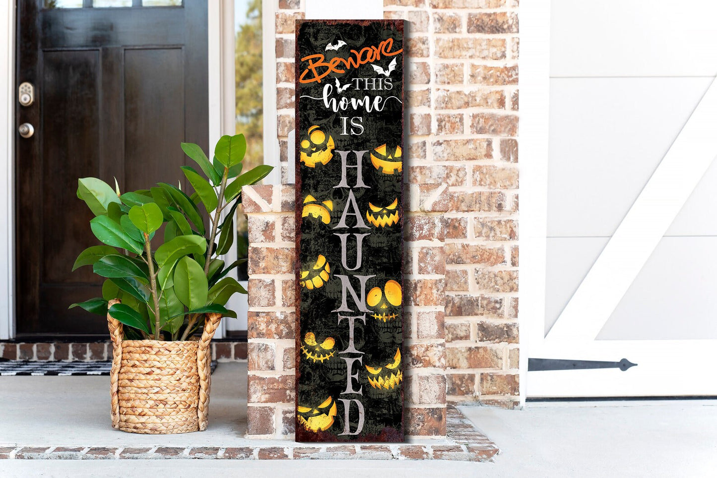 36in Beware This Home Is Haunted Porch Sign - Front Porch Halloween Welcome Sign, Vintage Halloween Decoration, Modern Farmhouse Decor