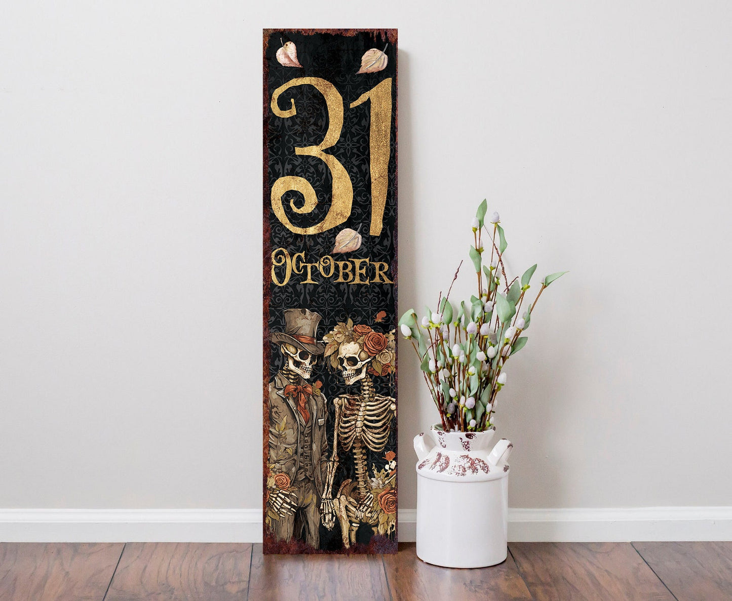 36in Halloween Porch Sign Decoration - Rustic Halloween Sign, October 31 Wall Art Vintage Sign, Modern Farmhouse Mantel Entryway Decor