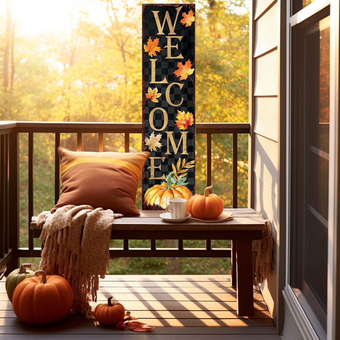 36in Welcome Fall Porch Sign | Vintage Autumn Decoration | Rustic Modern Farmhouse Entryway Porch Decor