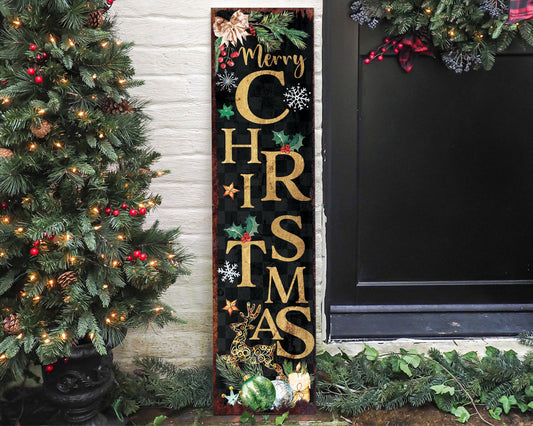36in Merry Christmas Sign | Front Porch Vintage Decoration | Rustic Modern Farmhouse Entryway Snowman Decor for Front Door