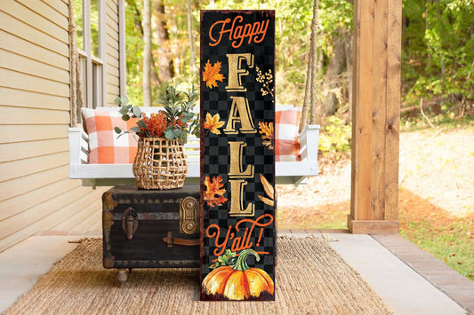 36in Happy Fall Y'all Porch Sign - Front Porch Fall Welcome Sign with Vintage Autumn Decoration, Rustic Modern Farmhouse Decor