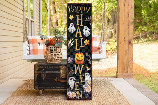 36in Happy Halloween Porch Sign - Front Porch Halloween Welcome Sign, Vintage Halloween Decoration, Modern Farmhouse Decor