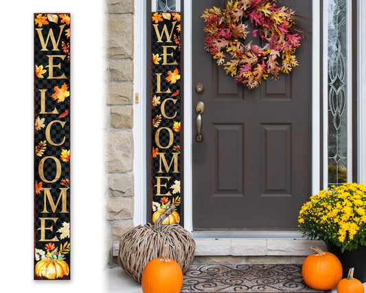 72in Fall Welcome Porch Sign - Foldable Front Porch Fall Welcome Sign with Vintage Autumn Decoration, Modern Farmhouse Entryway Porch Decor