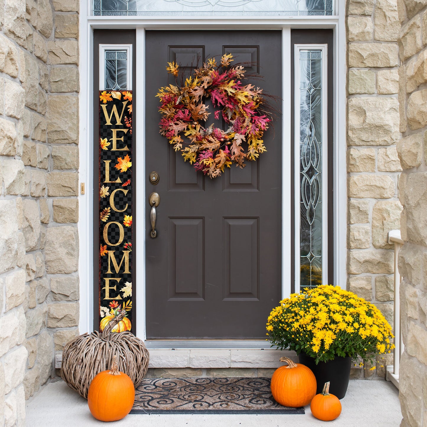 72in Fall Welcome Porch Sign - Foldable Front Porch Fall Welcome Sign with Vintage Autumn Decoration, Modern Farmhouse Entryway Porch Decor