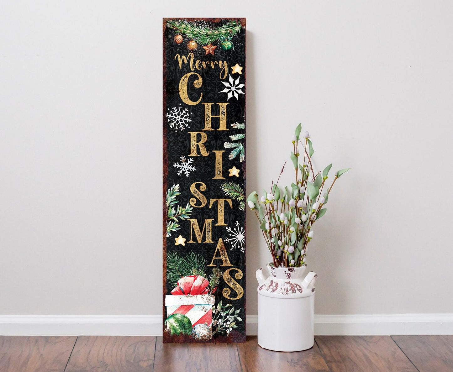 36in Merry Christmas Sign for Front Porch - Vintage Christmas Decoration, Rustic Modern Farmhouse Entryway Decor for Front Door