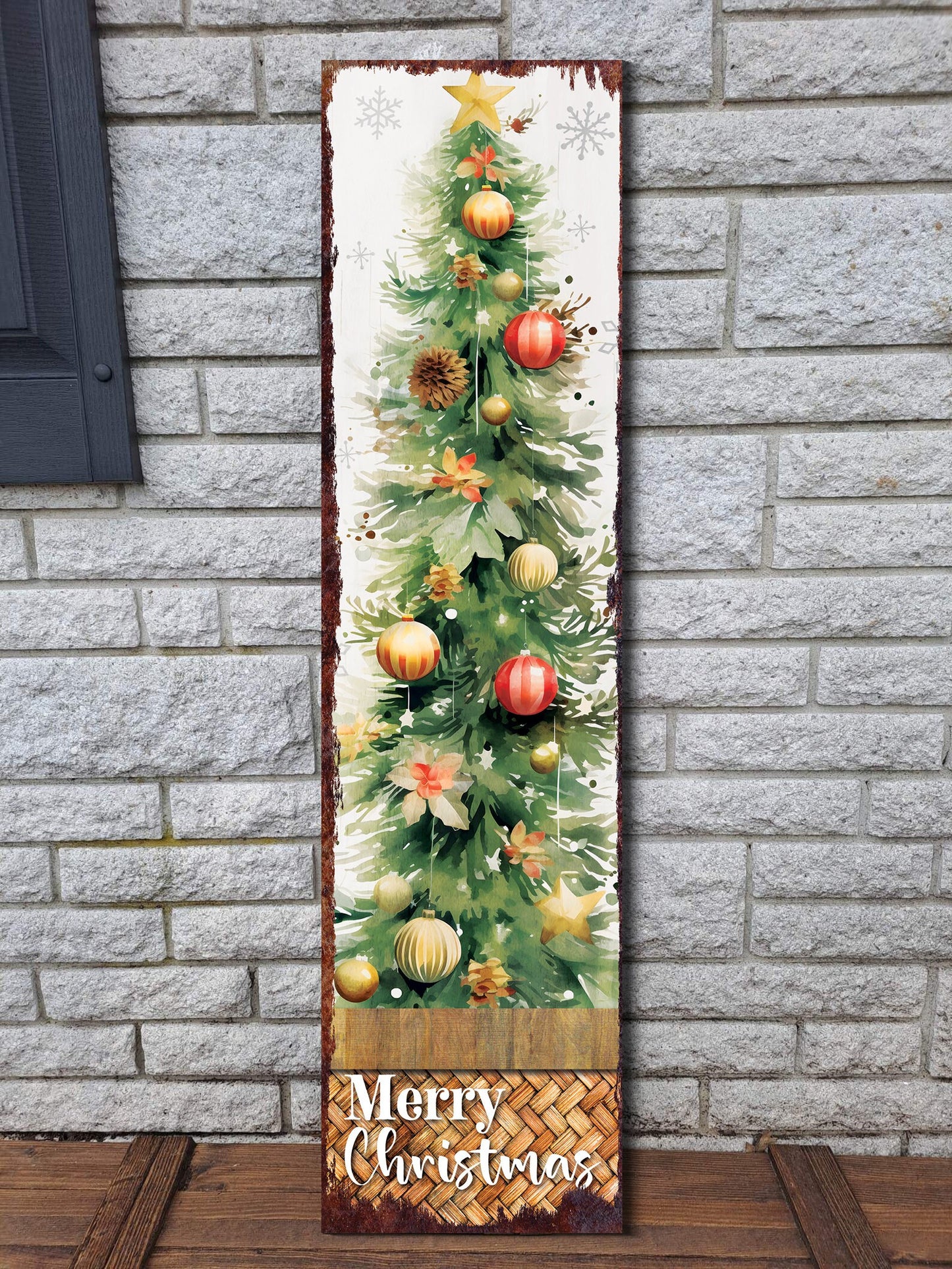 36in Merry Christmas Sign for Front Porch - Vintage Christmas Decoration, Rustic Modern Farmhouse Entryway Christmas Porch Sign