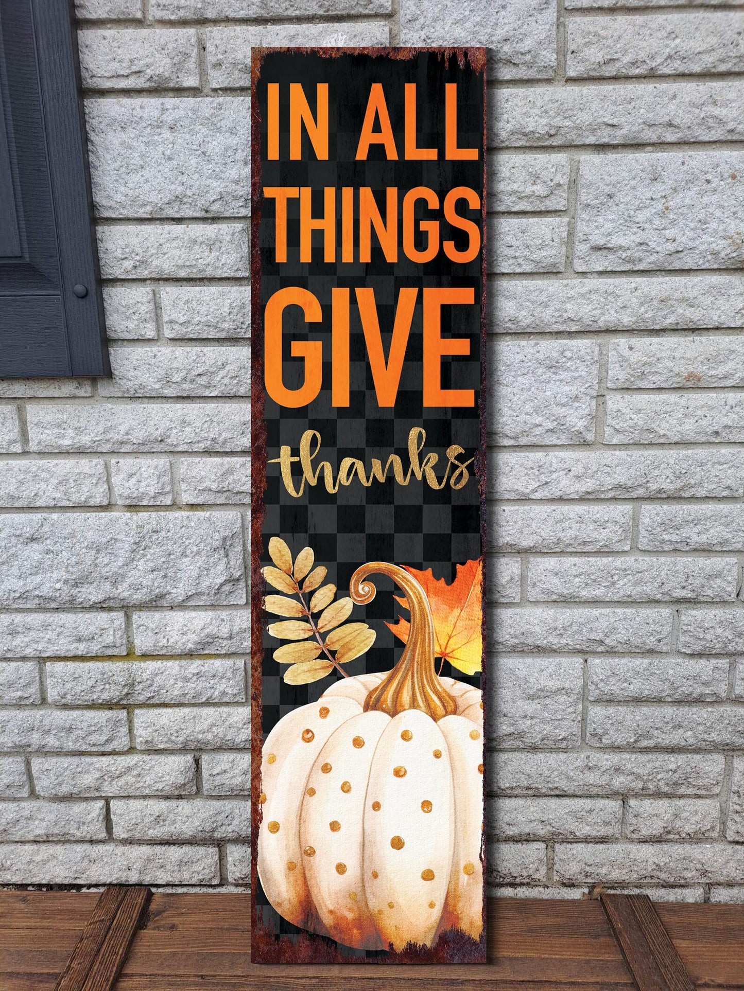 36in 'In All Things Give Thanks' Fall Porch Sign - Front Porch Vintage Autumn Decoration, Farmhouse Entryway Porch Decor