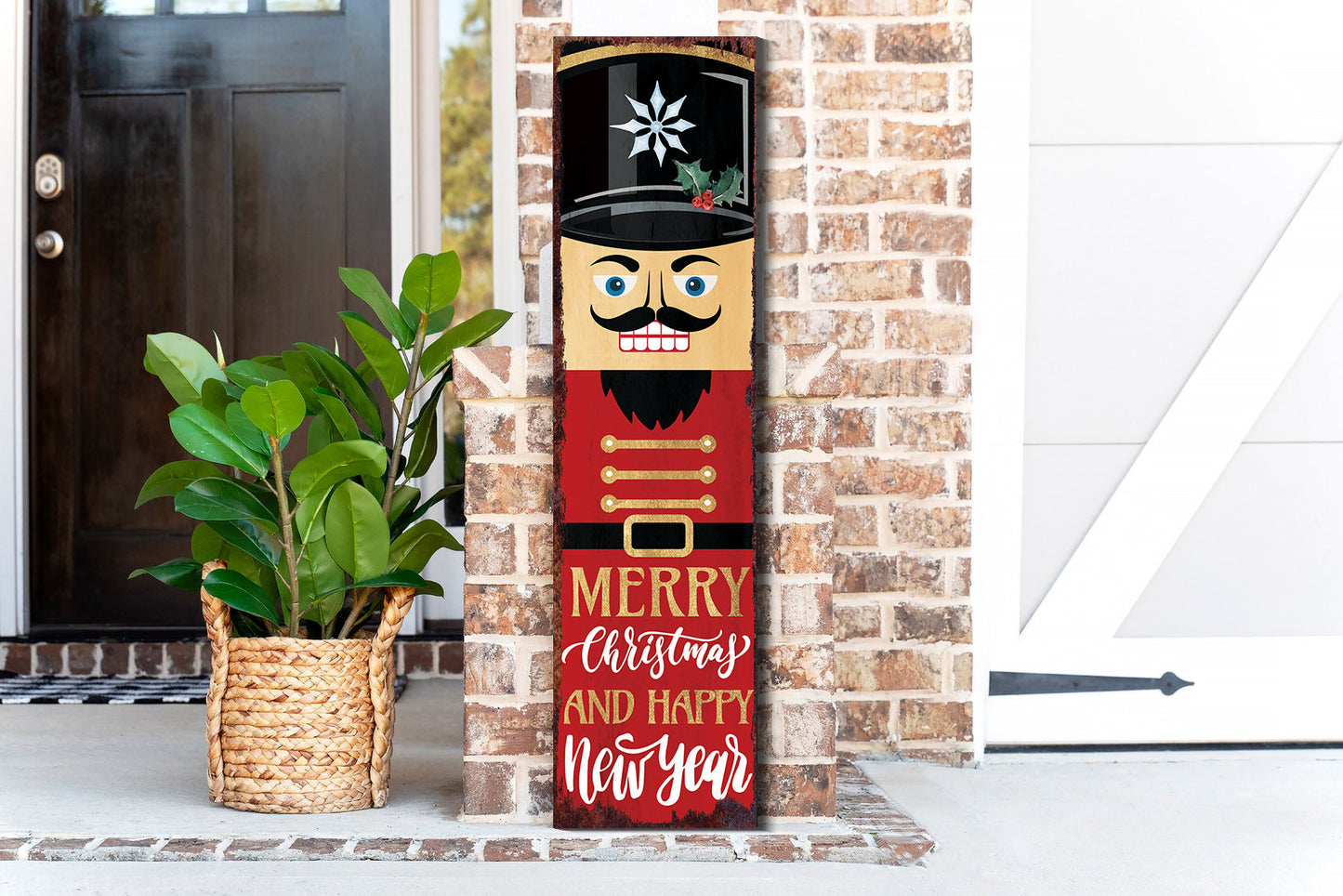 36in Nutcracker Christmas Porch Sign - Front Porch Christmas Welcome Sign, Rustic Modern Farmhouse Entryway Board