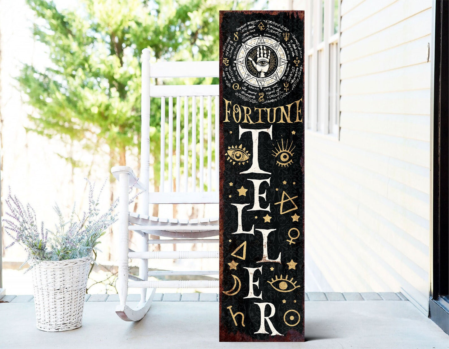 36in Fortune Teller Halloween Porch Sign - Front Porch Halloween Welcome Sign with Vintage Decoration, Rustic Farmhouse Entryway Porch Decor