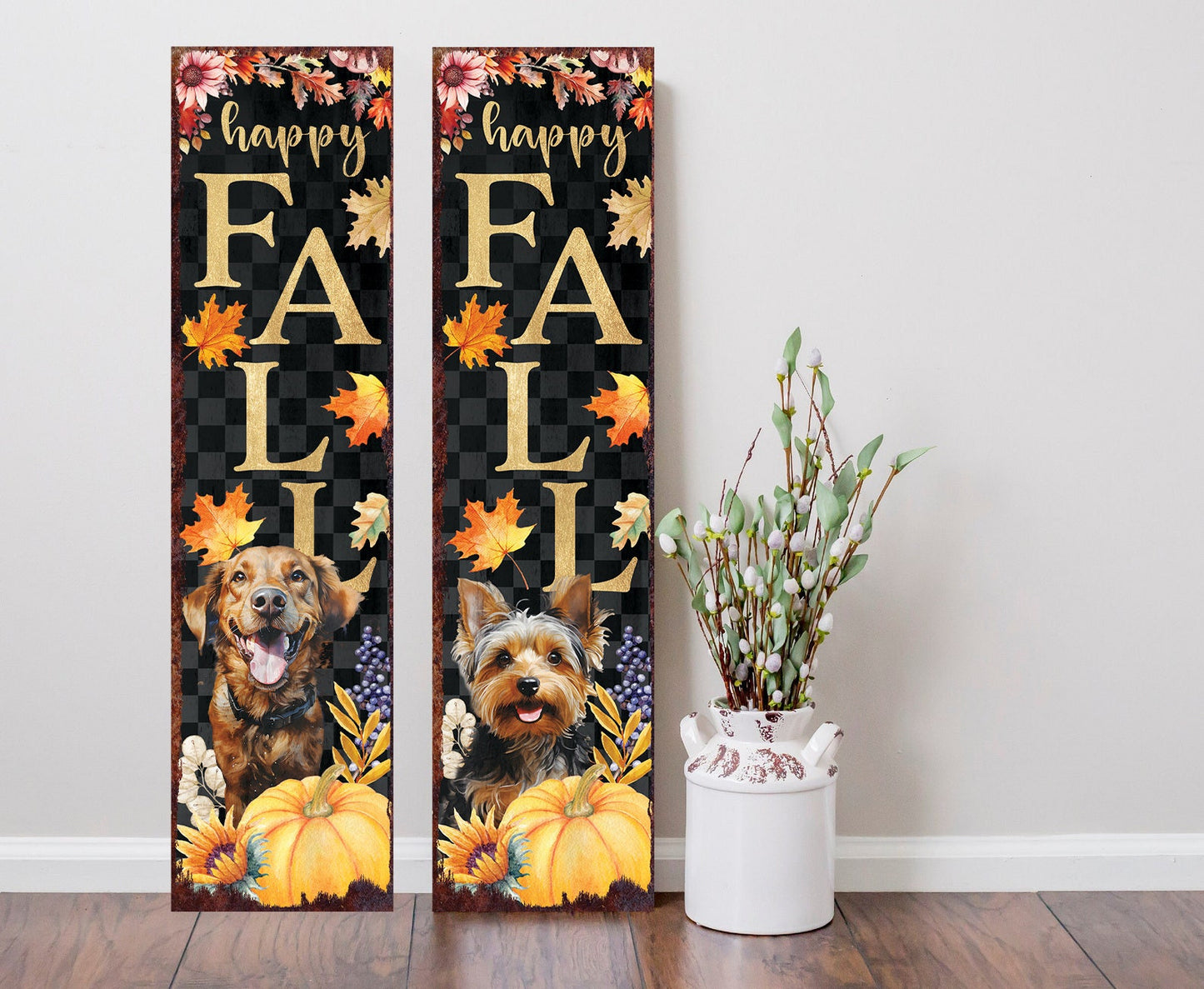36in Hello Fall Custom Pet Porch Sign - Front Porch Fall Welcome Sign with Vintage Autumn Decoration, Modern Farmhouse Entryway Porch Decor