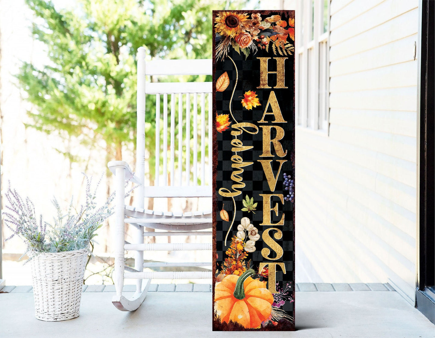 36in Fall Porch Sign - Happy Harvest Vintage Autumn Decor - Rustic Modern Farmhouse Entryway - Made in USA