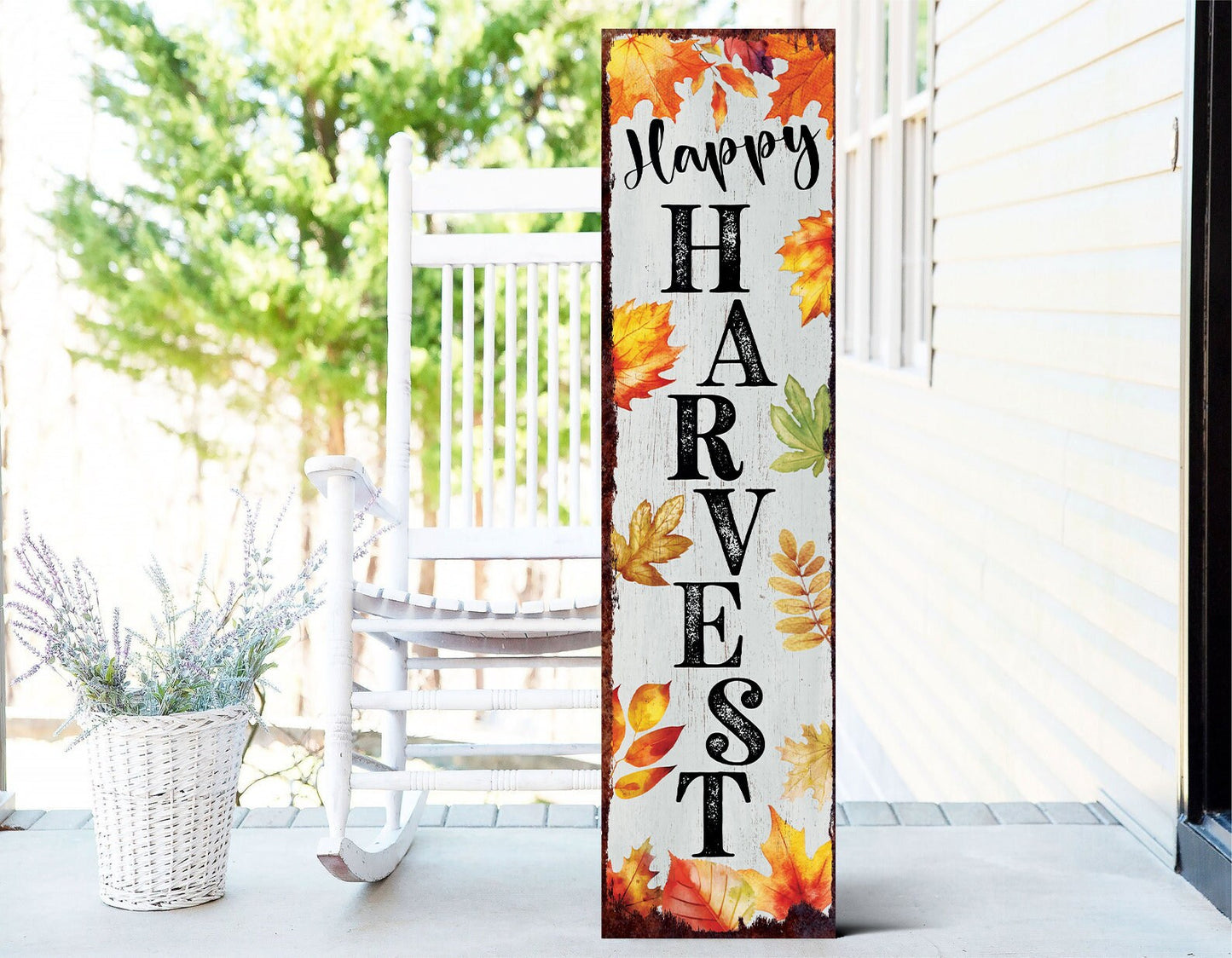 36in Happy Harvest Porch Sign - Front Porch Fall Welcome Sign, Vintage Autumn Decoration, Rustic Modern Farmhouse Entryway Porch Decor