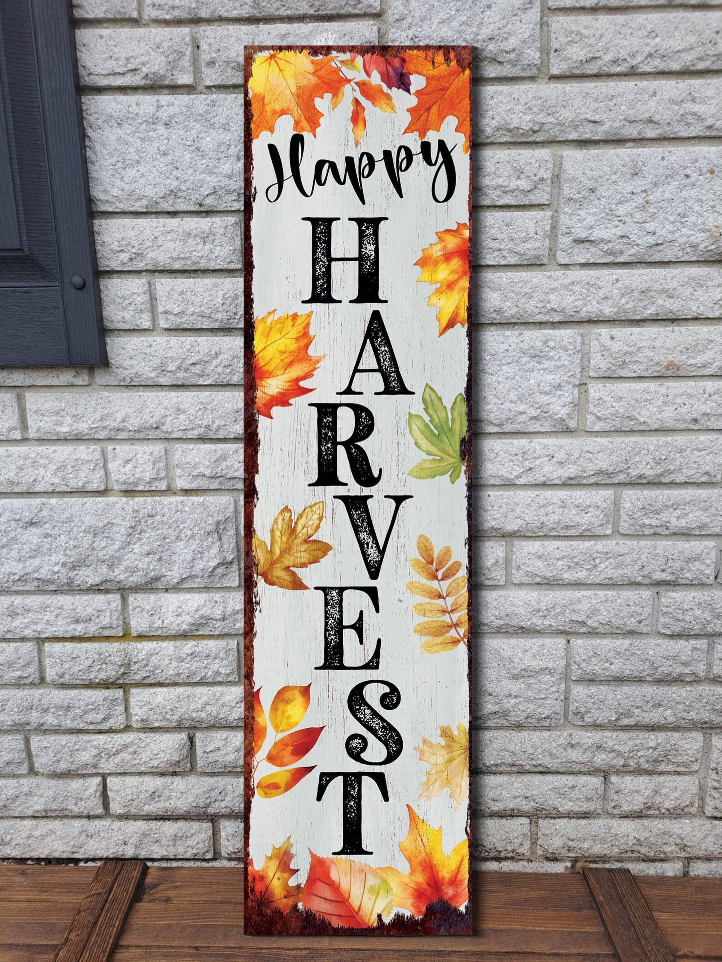 36in Happy Harvest Porch Sign - Front Porch Fall Welcome Sign, Vintage Autumn Decoration, Rustic Modern Farmhouse Entryway Porch Decor