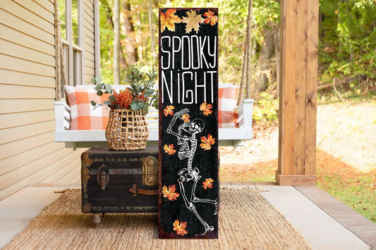 36in Spooky Night Halloween Porch Sign - Front Porch Halloween Welcome Sign, Rustic Modern Farmhouse Entryway Board