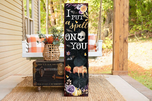 36in I Put a Spell on You Halloween Porch Sign - Front Porch Halloween Welcome Sign, Rustic Modern Farmhouse Entryway Board