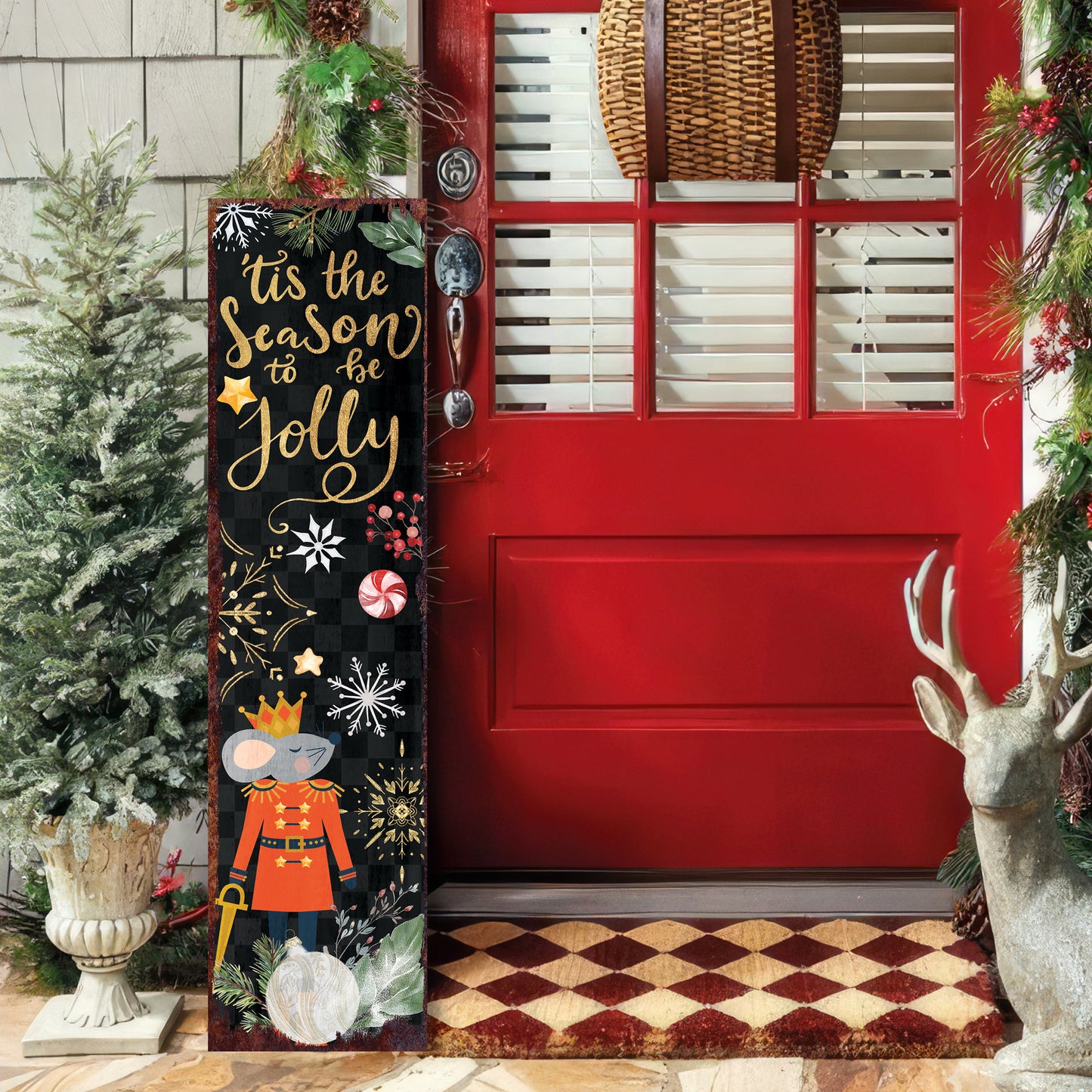 36in 'Tis the Season to be Jolly Christmas Porch Sign - Front Porch Christmas Welcome Sign, Rustic Modern Farmhouse Entryway Board