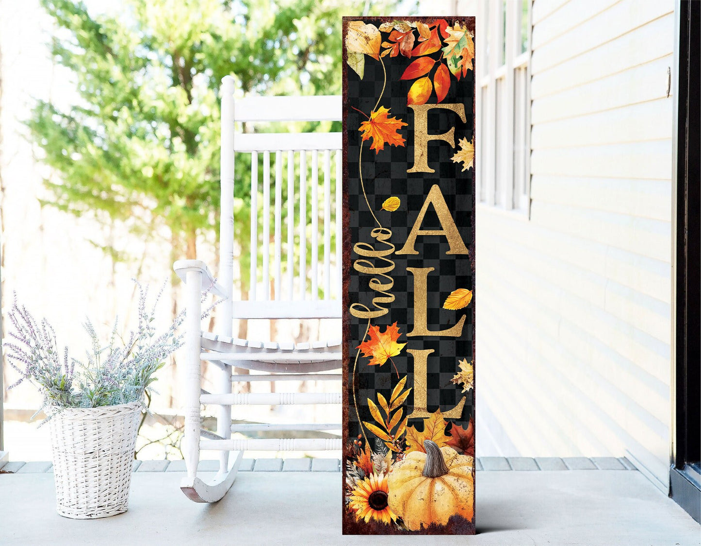 36in Hello Fall Porch Sign - Front Porch Fall Welcome Sign with Vintage Autumn Decoration, Rustic Modern Farmhouse Entryway Porch Decor