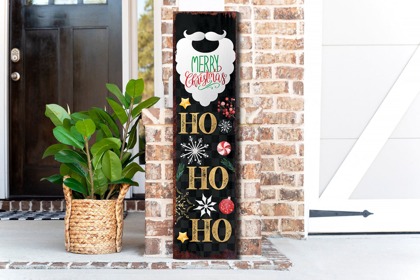 36-inch Ho Ho Ho Christmas Porch Sign - Front Porch Christmas Welcome Sign, Rustic Modern Farmhouse Entryway Board