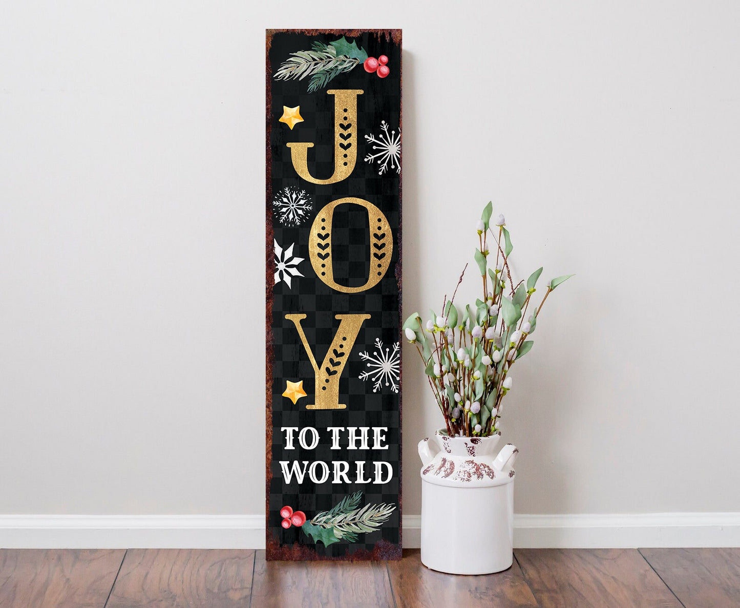 36in Joy to the World Christmas Porch Sign | Front Porch Welcome Sign | Rustic Modern Farmhouse Entryway Board