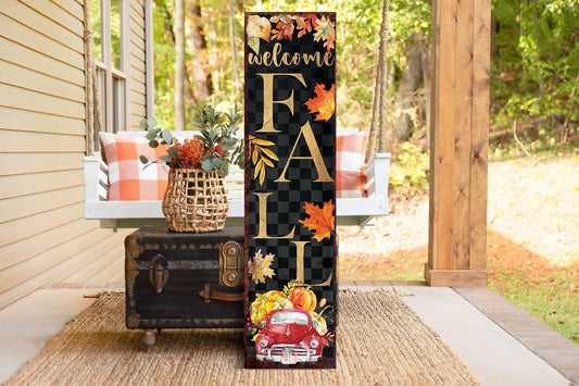 36in Welcome Fall Porch Sign - Front Porch Fall Welcome Sign with Vintage Autumn Decoration, Rustic Modern Farmhouse Entryway Porch Decor