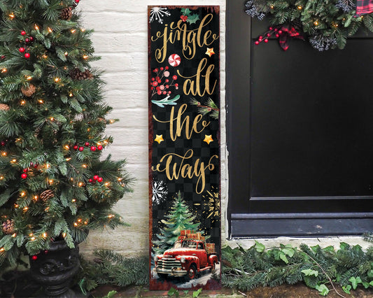 36in Jingle All the Way Christmas Porch Sign - Front Porch Christmas Welcome Sign, Rustic Modern Farmhouse Entryway Board