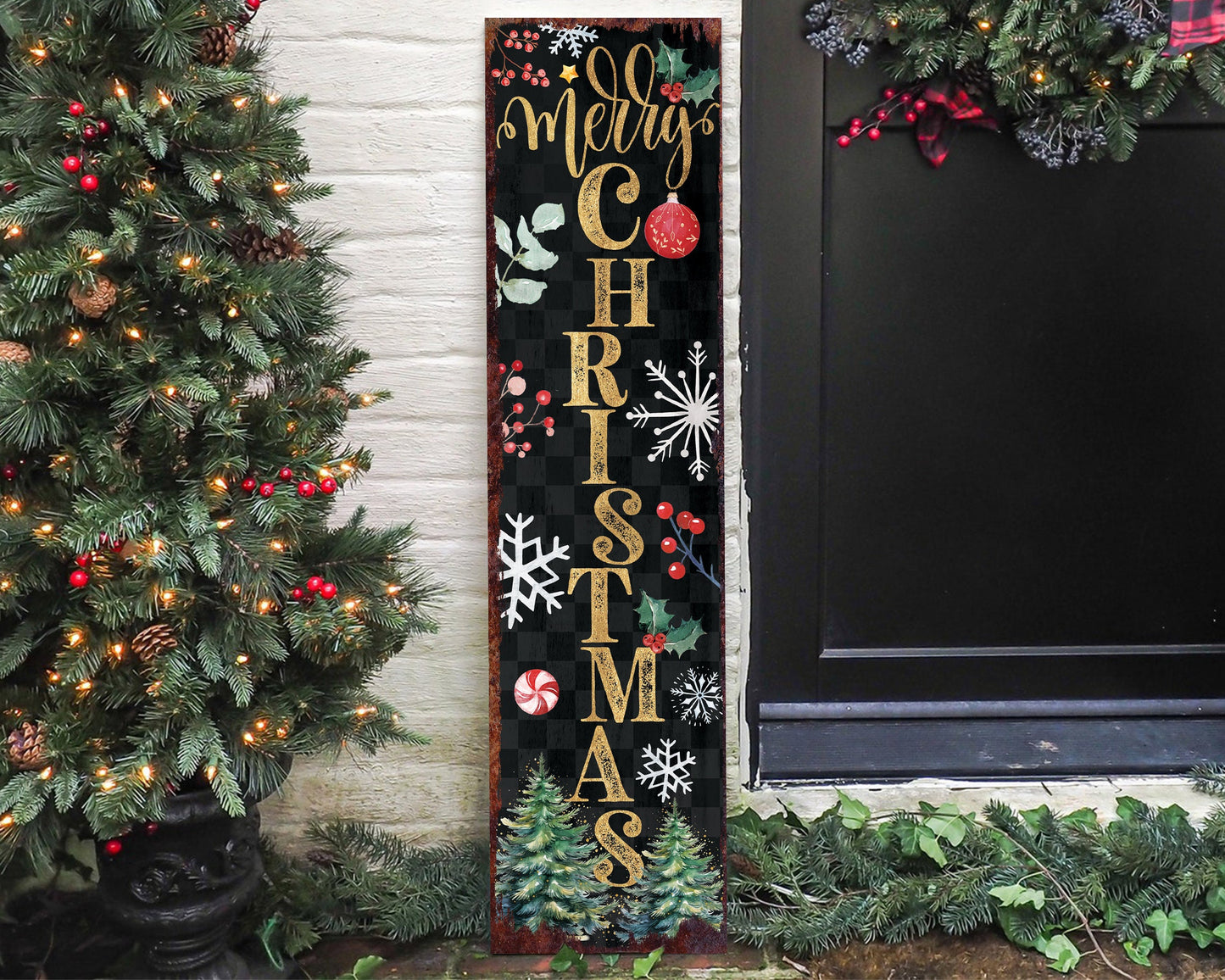 36in 'Merry Christmas' Porch Sign - Front Porch Christmas Welcome Sign, Rustic Modern Farmhouse Entryway Home Decor