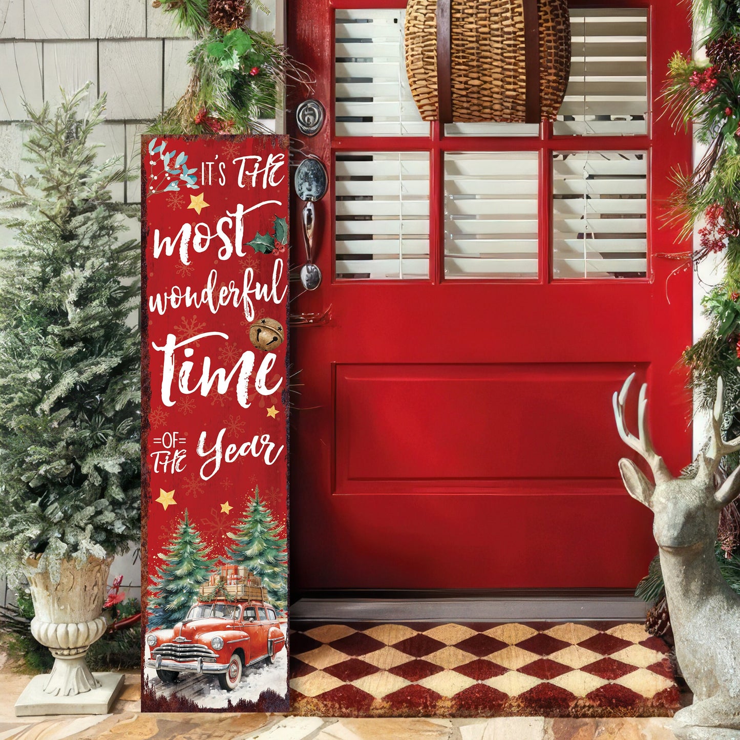 36in It's the Most Wonderful Time of the Year Christmas Porch Sign - Front Porch Christmas Welcome Sign, Modern Farmhouse Entryway Board