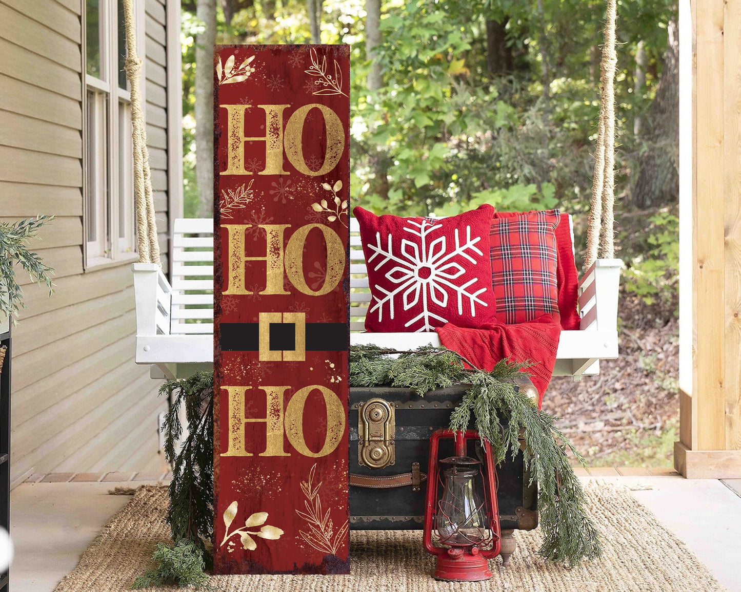 36in Ho Ho Ho Christmas Porch Sign - Front Porch Christmas Decor Sign, Modern Farmhouse Entryway Board