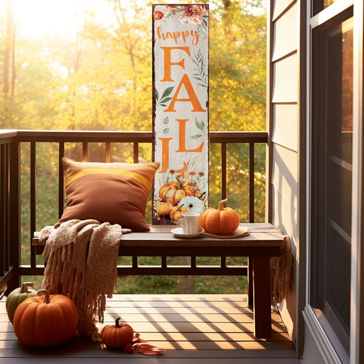 36in Fall Porch Sign, Front Porch Fall Welcome Sign with Vintage Autumn Decoration, Rustic Modern Farmhouse Entryway Porch Decor