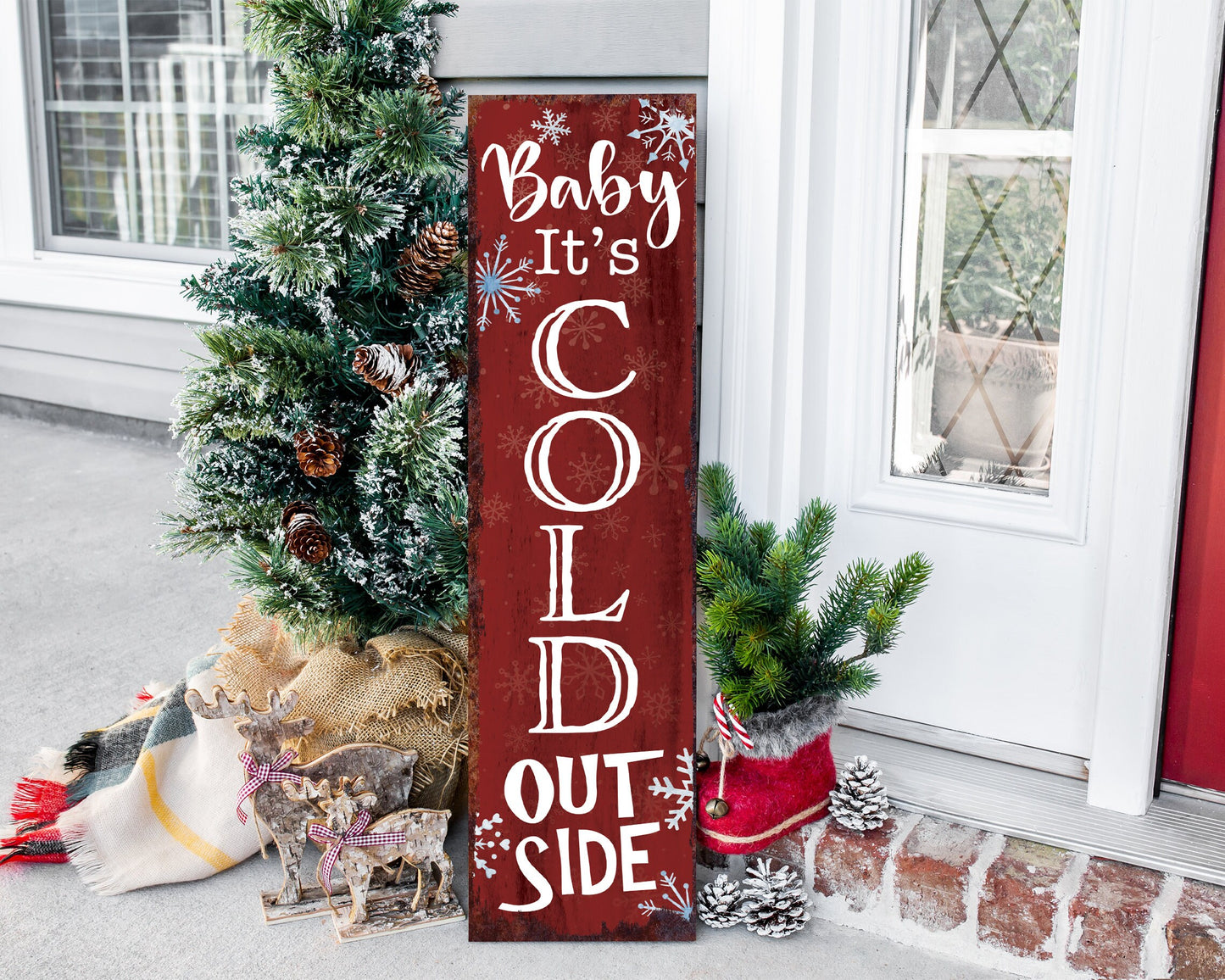 36in "Baby It's Cold Outside" Christmas Porch Sign | Front Porch Welcome Display | Rustic Modern Farmhouse Decor | Festive Entryway Board