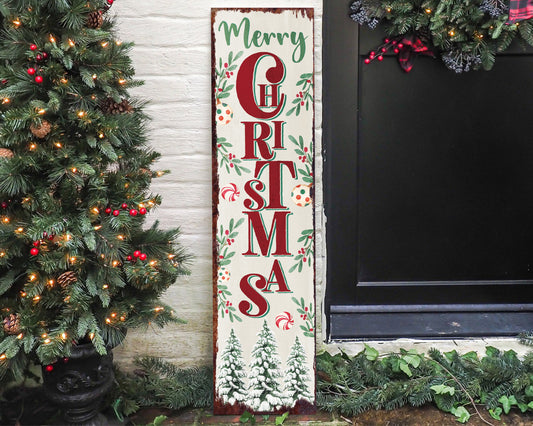 36in Merry Christmas Sign for Front Porch - White Christmas Decoration, Rustic Modern Farmhouse Entryway Snowman Decor for Front Door