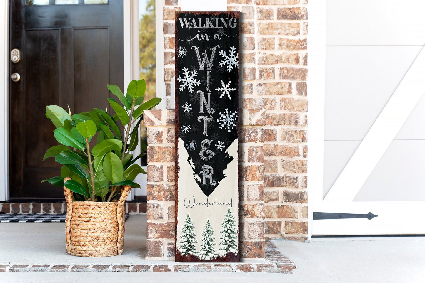 36in "Walking in a Winter Wonderland" Christmas Porch Sign - Front Porch Christmas Sign, Rustic Modern Farmhouse Entryway Board