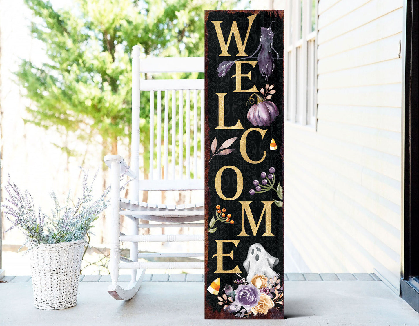 36in Welcome Halloween Porch Sign - Front Porch Halloween Welcome Sign with Vintage Decoration, Rustic Modern Farmhouse Entryway Porch Decor