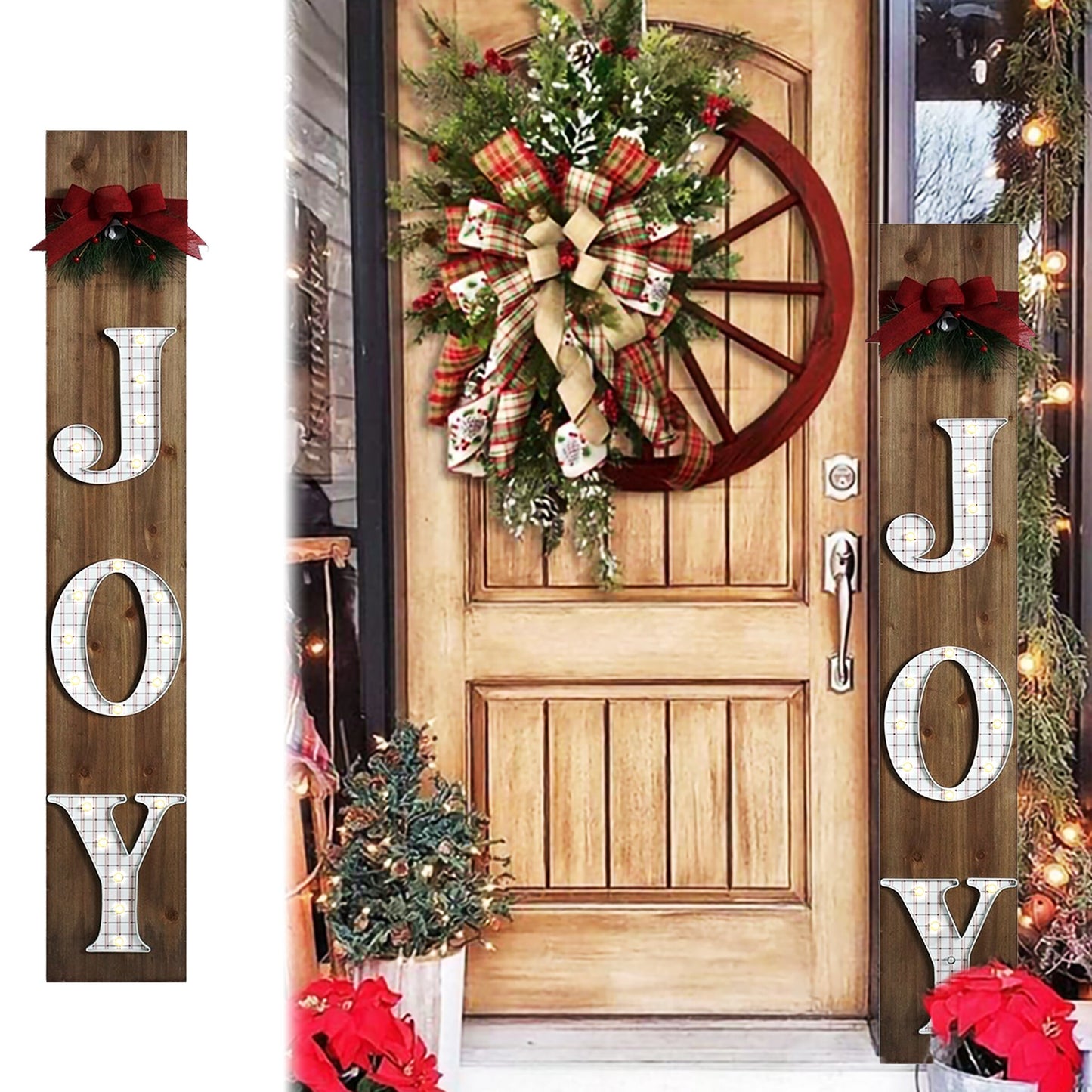 60in Pre-lit Joy Christmas LED Sign for Front Porch - Vintage Christmas Decoration, Rustic Modern Farmhouse Entryway Decor for Front Door