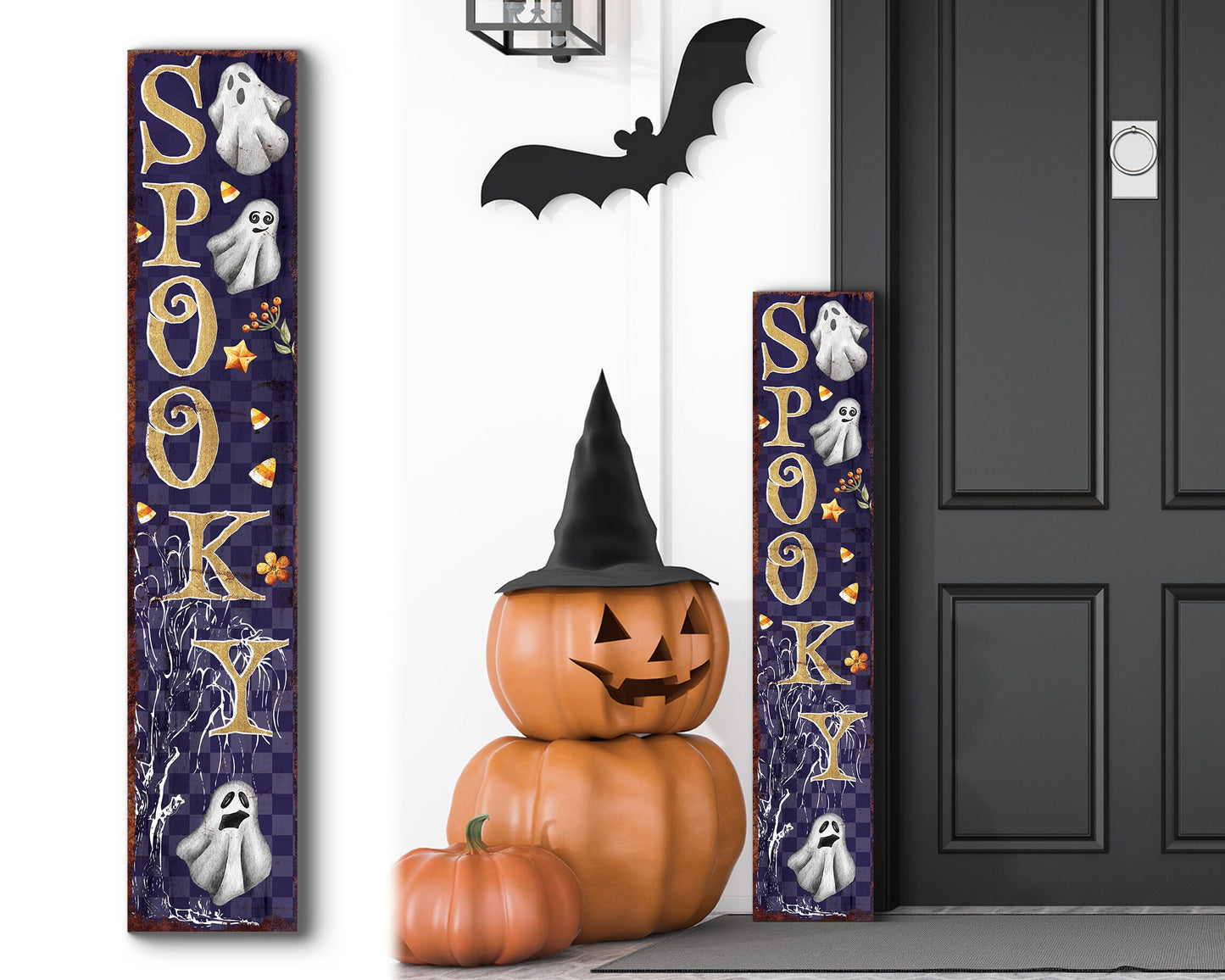 48in Spooky Halloween Porch Sign - Front Porch Halloween Welcome Sign, Vintage Halloween Decoration, Rustic Modern Farmhouse Entryway Board