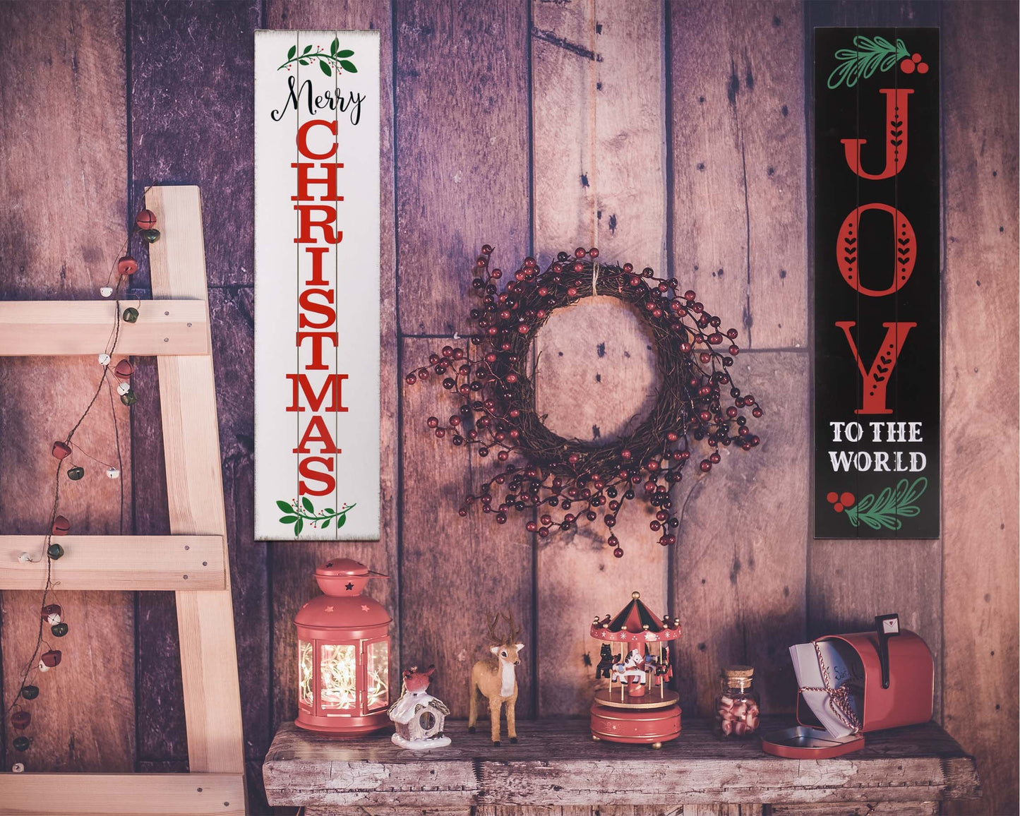 36IN Merry Christmas / JOY To The World Reversible Porch Sign | Festive Double-Sided Holiday Decor