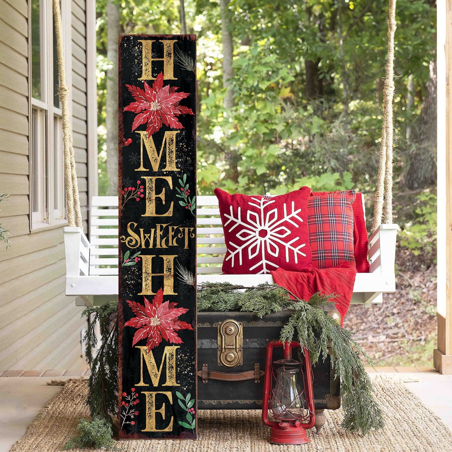 48in "Home Sweet Home" Christmas Porch Sign - Front Porch Christmas Welcome Sign, Rustic Modern Farmhouse Entryway Board