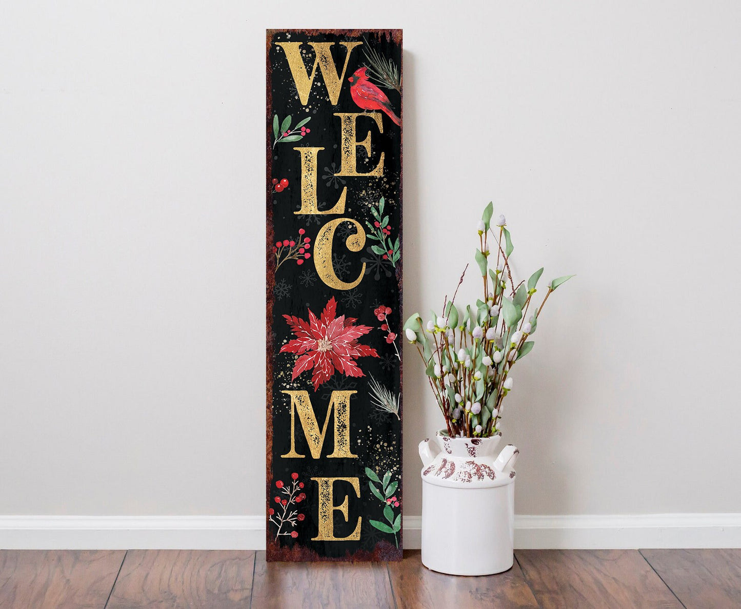36in "Welcome" Christmas Porch Sign - Front Porch Christmas Welcome Sign, Rustic Modern Farmhouse Entryway Board
