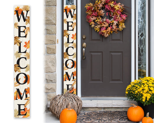 72in Welcome Fall Porch Sign - Front Porch Autumn Welcome Sign, Rustic Modern Farmhouse Entryway Board